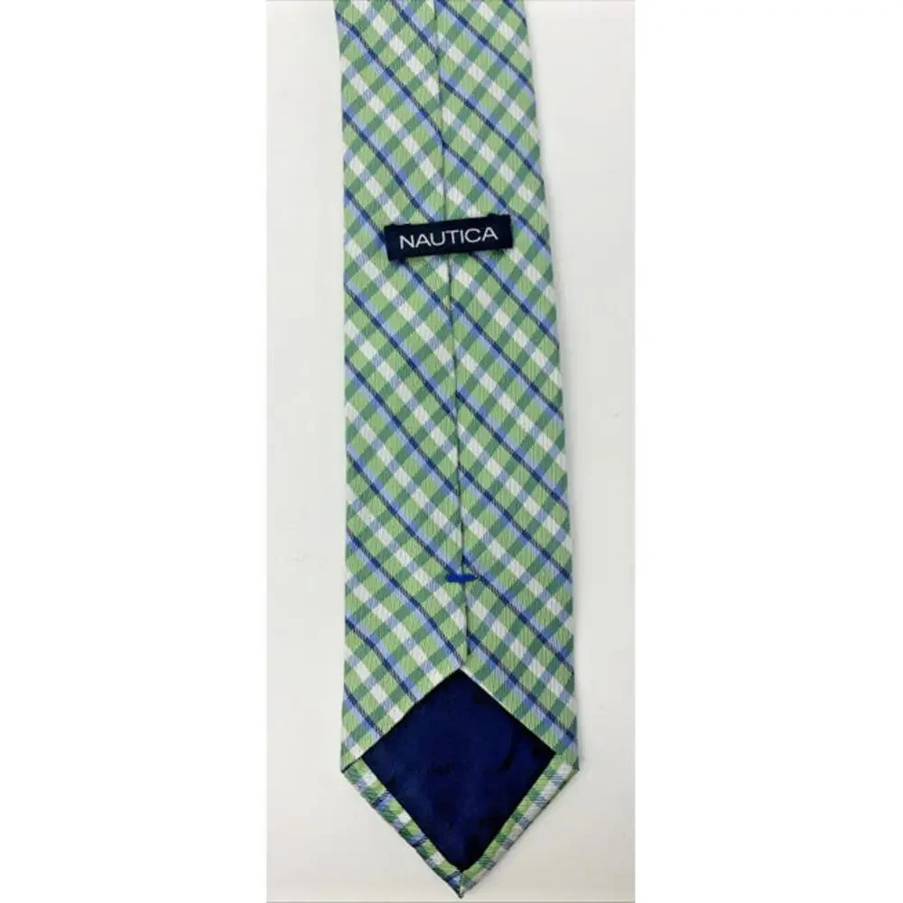 Nautica Silk Plaid Kids Neck Tie Springtime Easter Blue Green Preppy